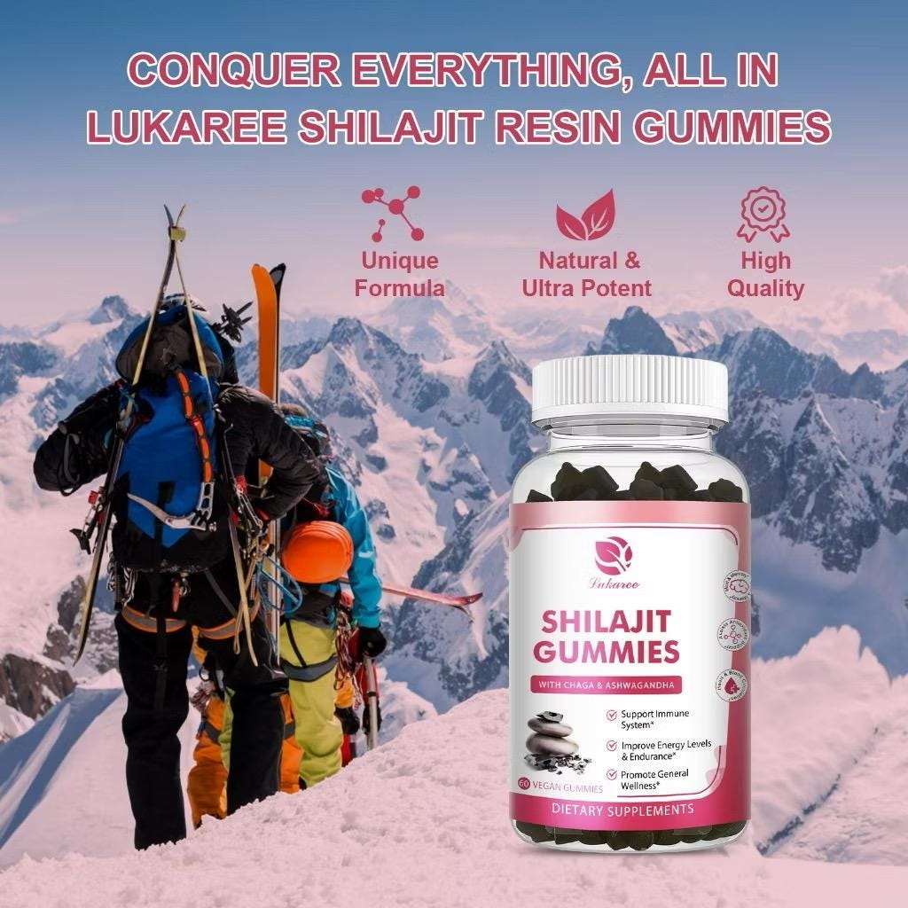 Authentic Himalayan Shilajit Gummies with Chaga & Ashwagandha – Vegan Energy and Wellness Supplement – 60 Count Strawberry flavour
