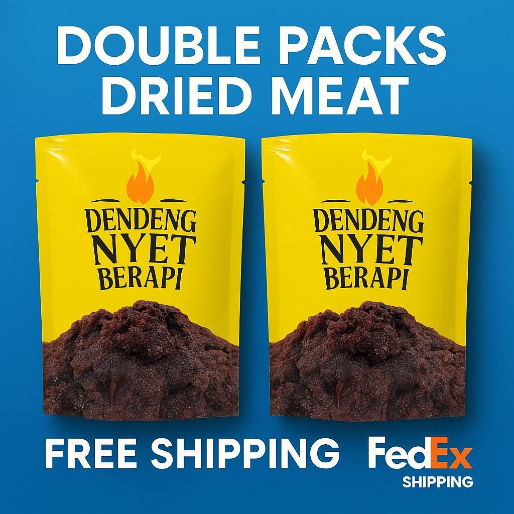 2 Packs Halal Beef Dendeng Nyet Berapi – Spicy Malaysian Dried Meat by Khairulaming