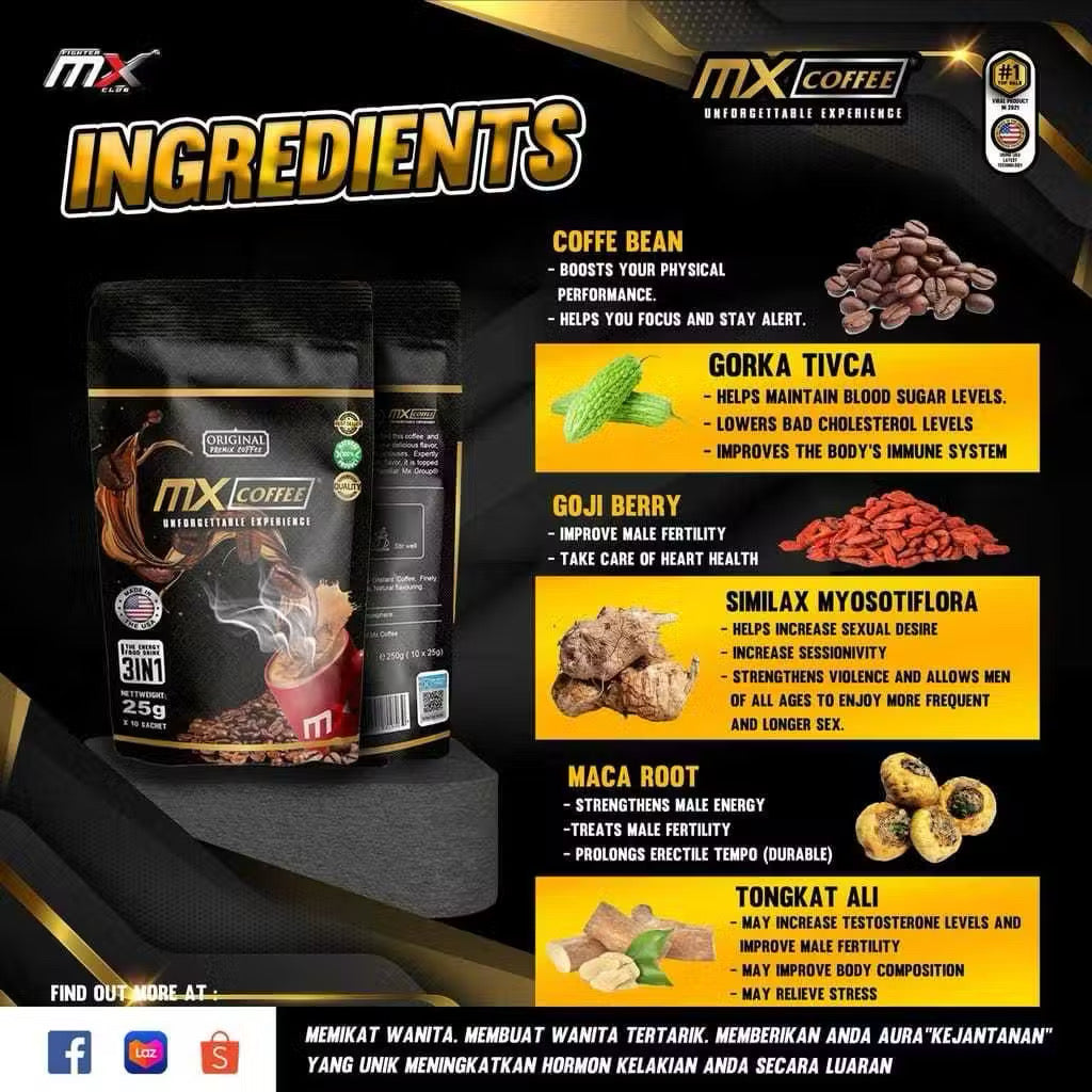 MX Coffee Energy X – Traditional Herbal Coffee for Men | Energy & Focus Booster