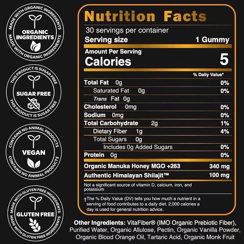 Authentic Himalayan Shilajit Gummies | Sweetened with Organic Manuka Honey | Natural Wellness & Vitality