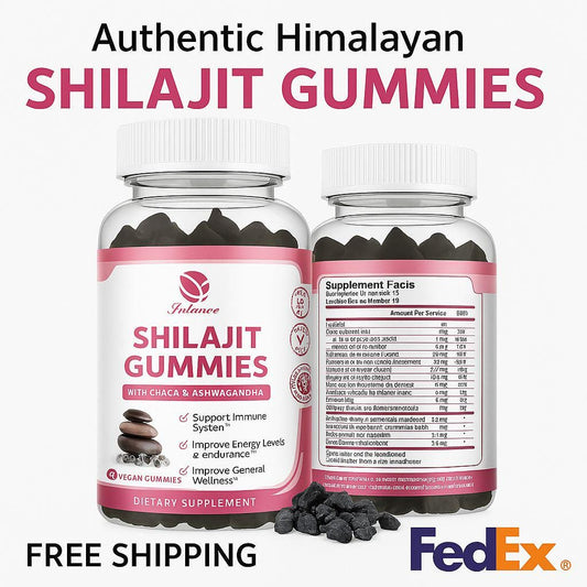 Authentic Himalayan Shilajit Gummies with Chaga & Ashwagandha – Vegan Energy and Wellness Supplement – 60 Count Strawberry flavour